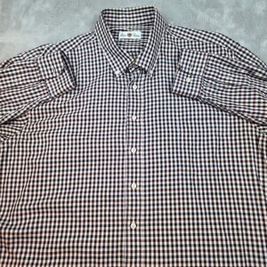 Alan Paine Gingham Check Button Down Shirt Mens XL Navy Burgundy Cotton